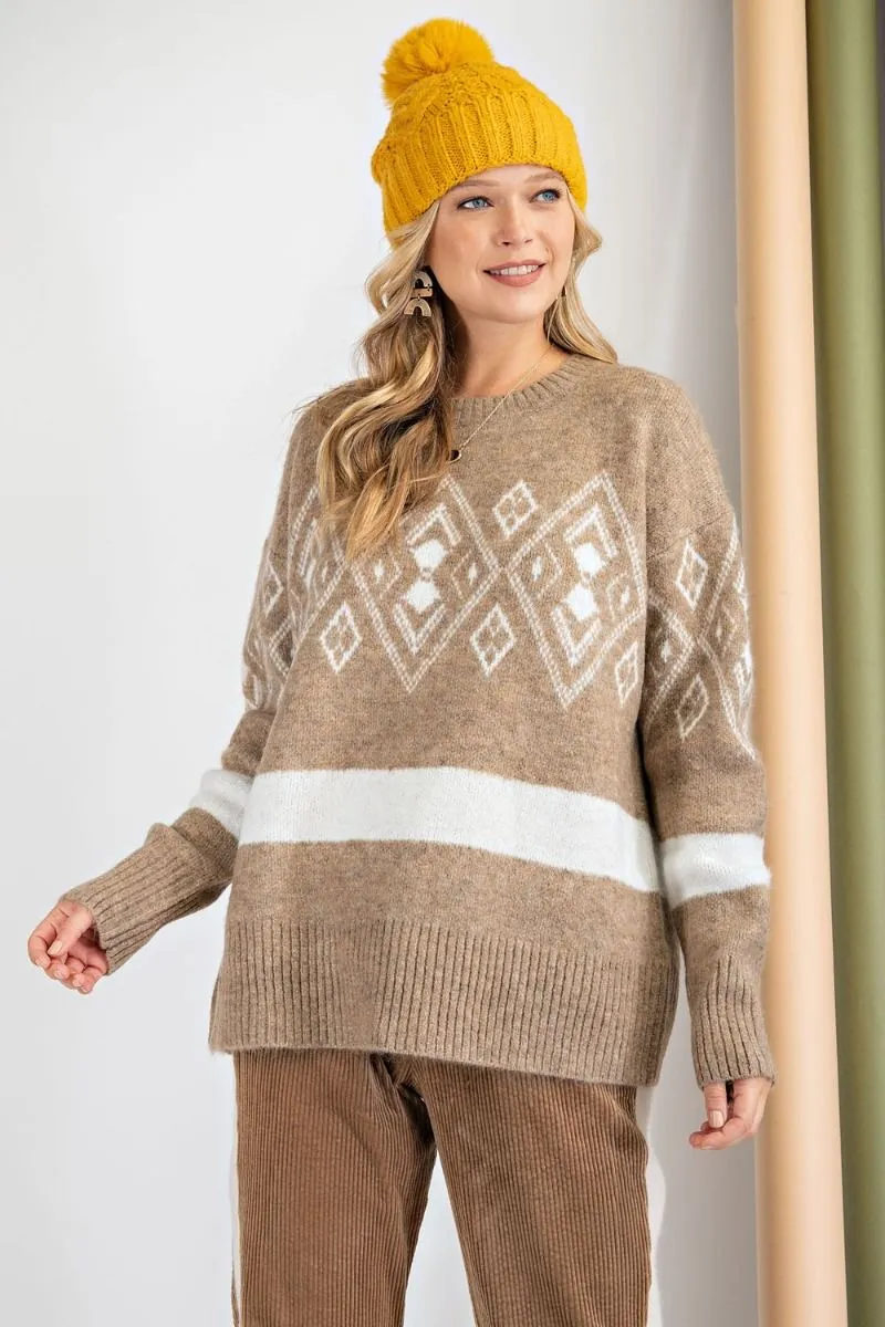 Loose fit tribal pattern sweater