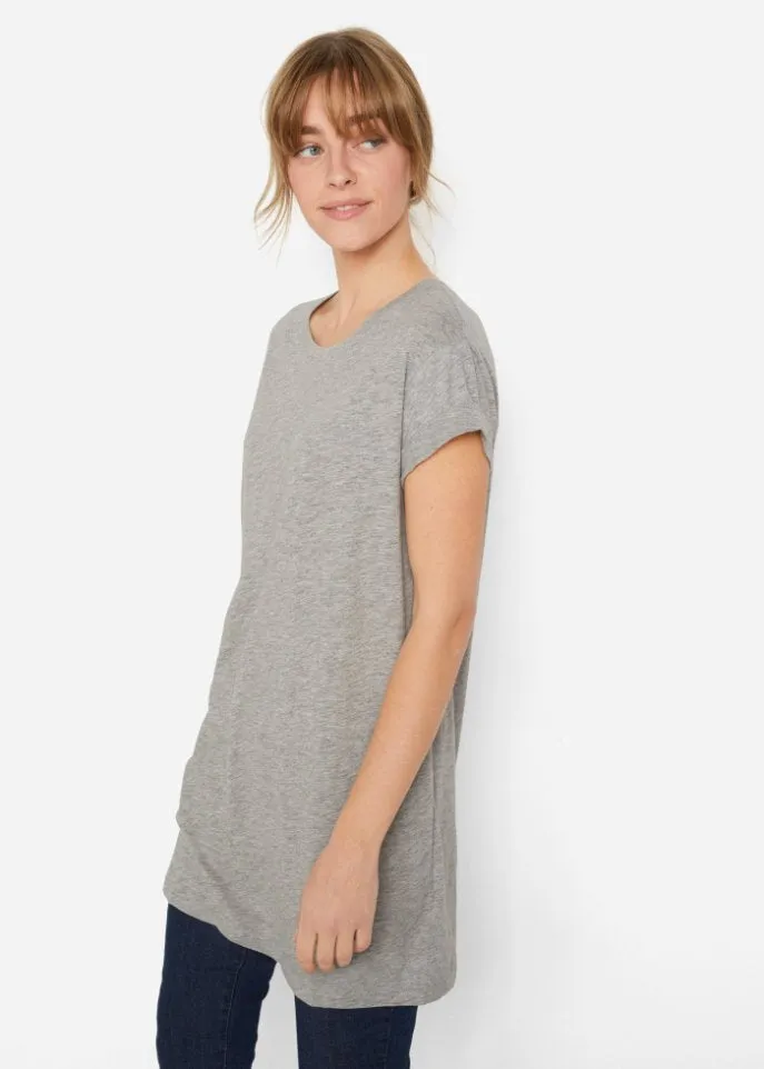 Loose long shirt with short sleeves Bpc Bonprix Collection, gray