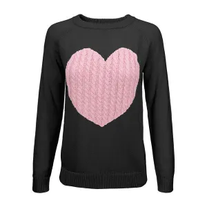 Love Heart Jacquard Round Neck Pullover Sweater