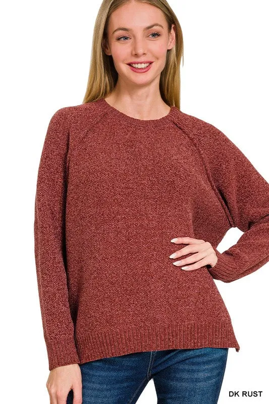 Make You Mine - Rust Chenille Raglan Sweater