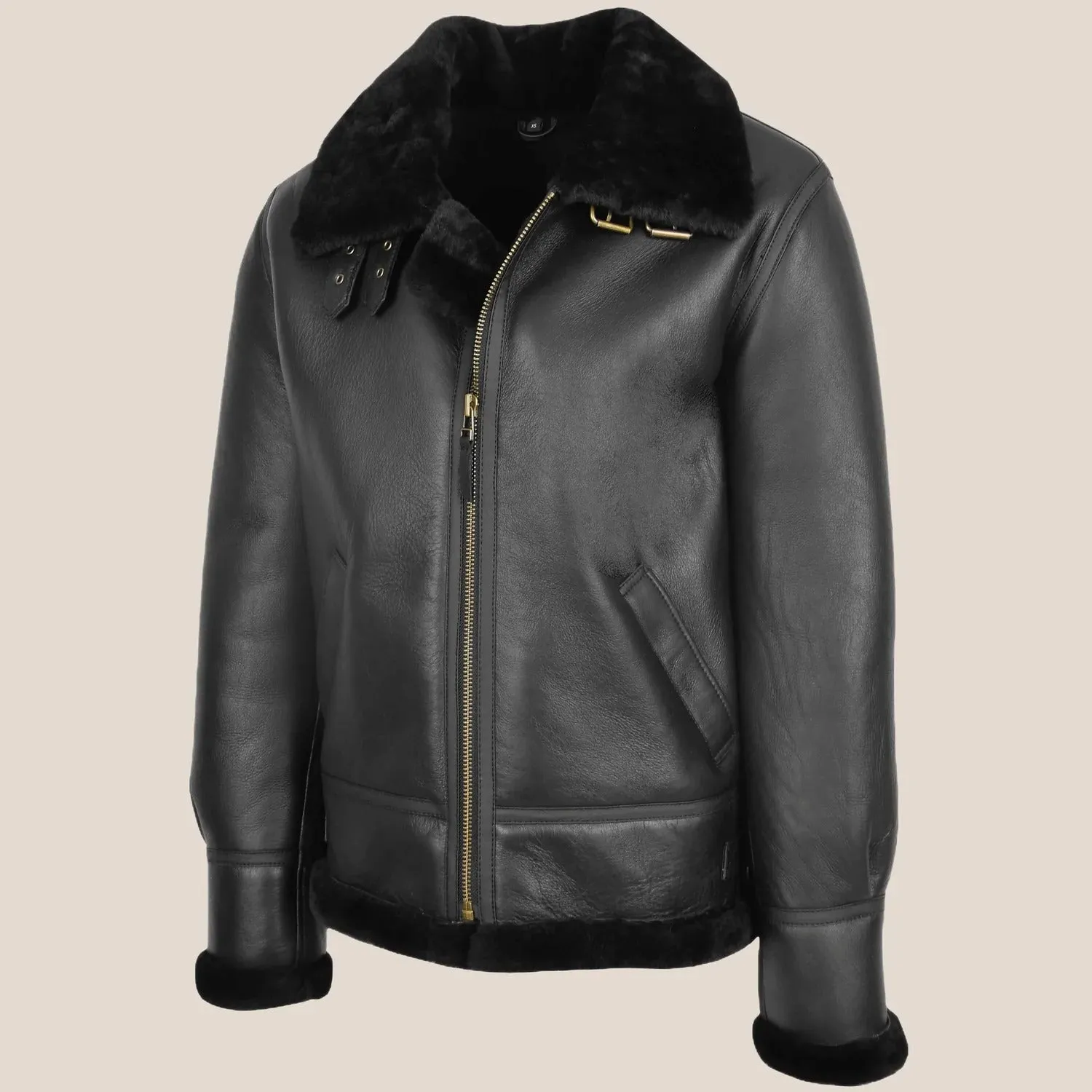 Men's Classic Black B3 Sheepskin Leather Jacket