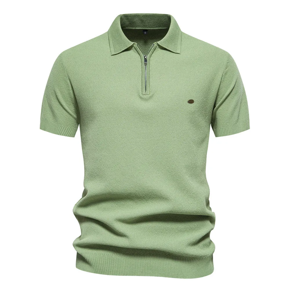 Men's Lapel Knitted Short Sleeve Solid Color Simple