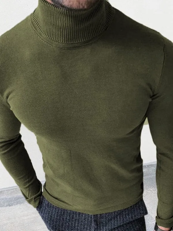 Men's Solid Color Slim Fit Pullover Turtleneck Sweater