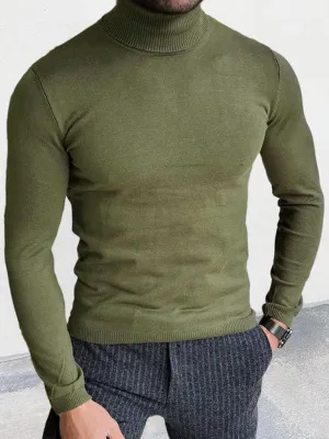 Men's Solid Color Slim Fit Pullover Turtleneck Sweater