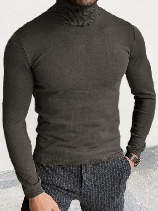 Men's Solid Color Slim Fit Pullover Turtleneck Sweater