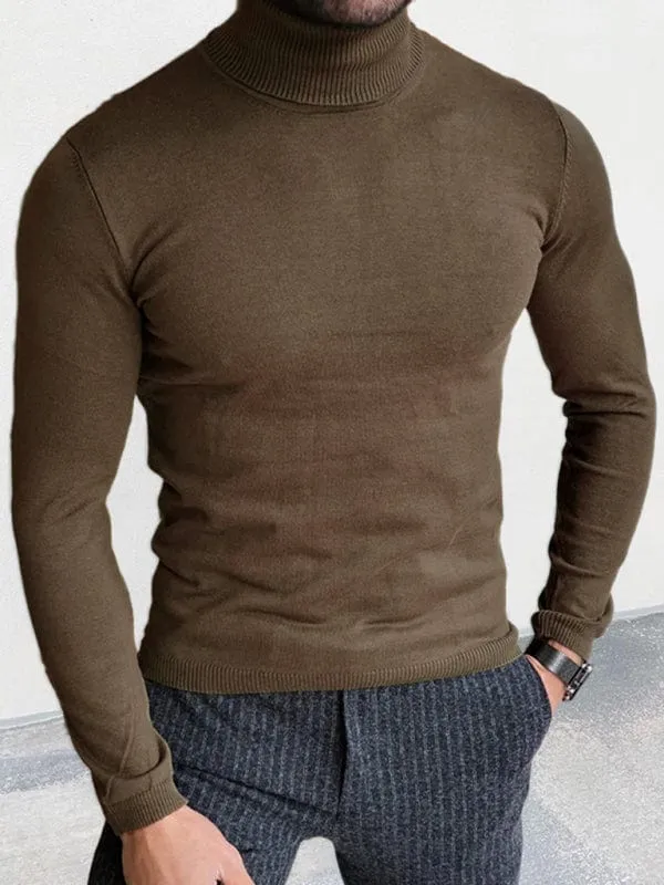 Men's Solid Color Slim Fit Pullover Turtleneck Sweater