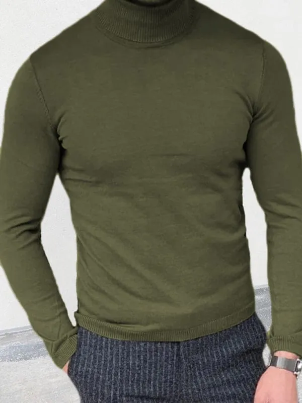 Men's Solid Color Slim Fit Pullover Turtleneck Sweater