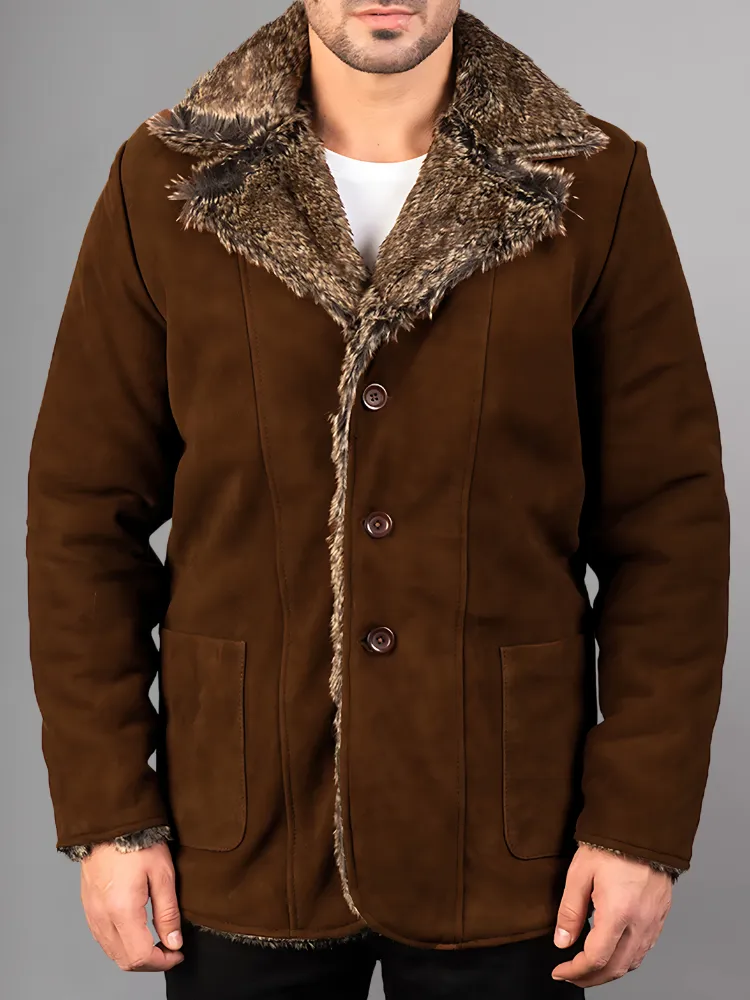 Men's Suede Jacket Warm Coats Male Outwear Winter