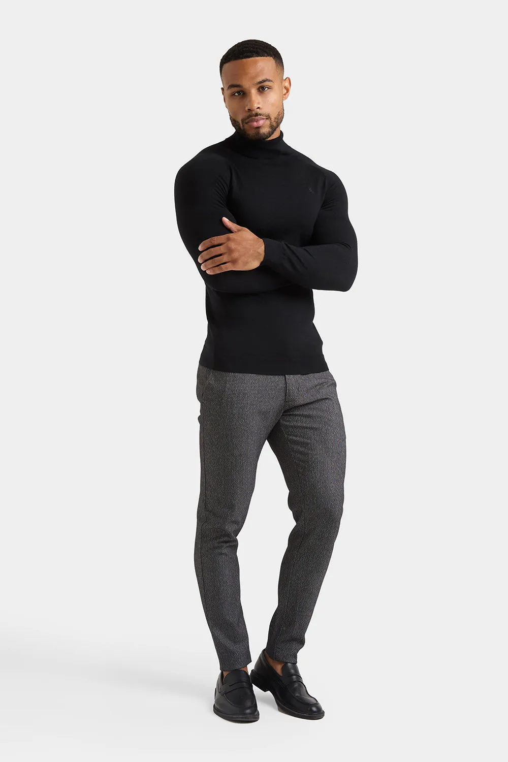 Merino Wool Roll Neck in Black