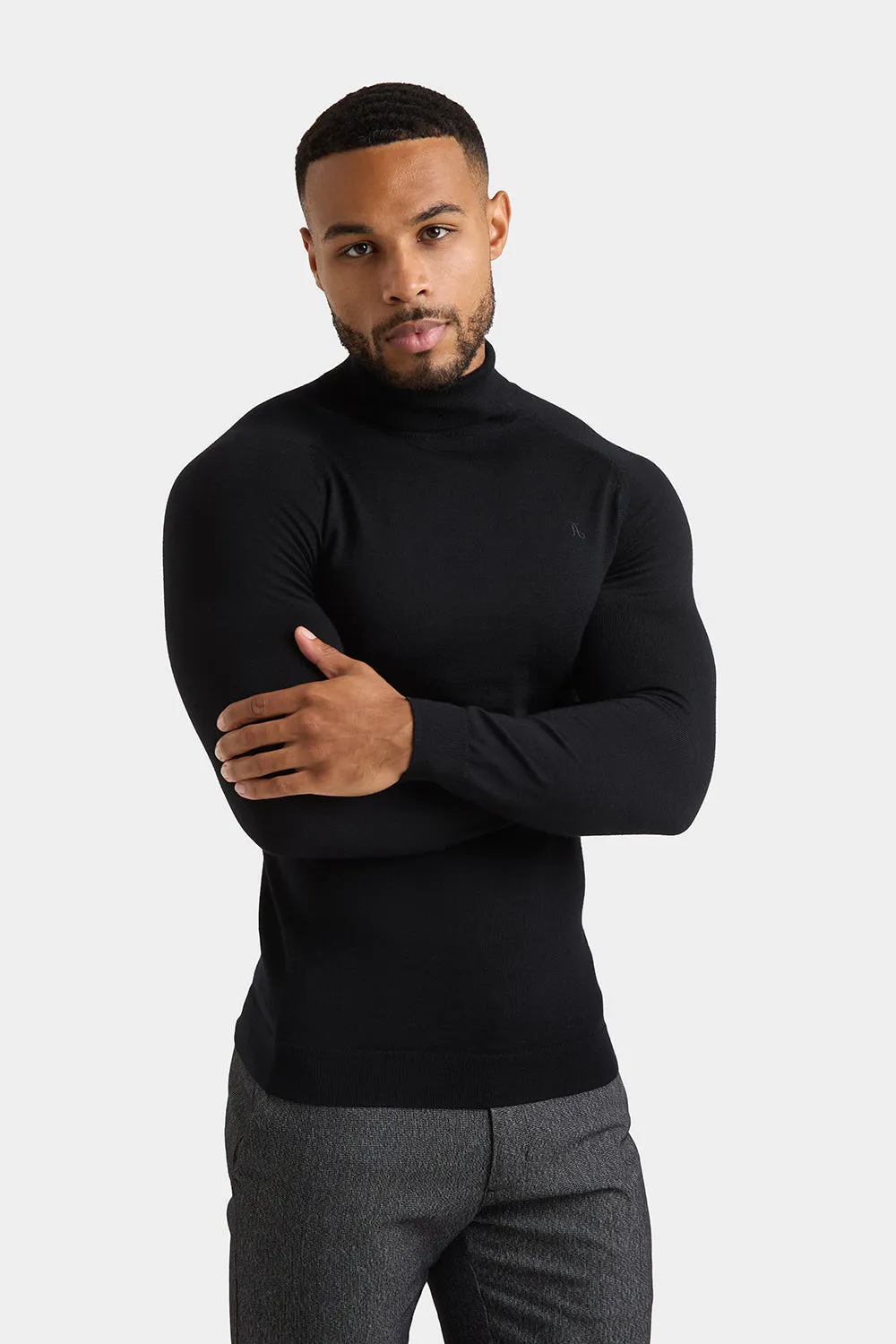 Merino Wool Roll Neck in Black