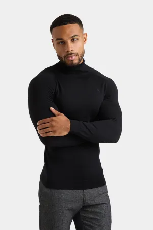 Merino Wool Roll Neck in Black