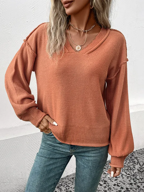 New women's long sleeve solid color sweater