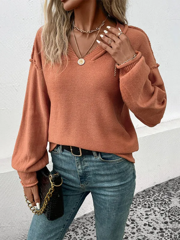 New women's long sleeve solid color sweater