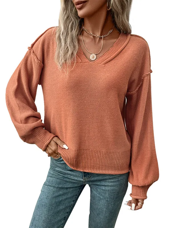 New women's long sleeve solid color sweater