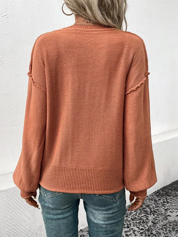 New women's long sleeve solid color sweater