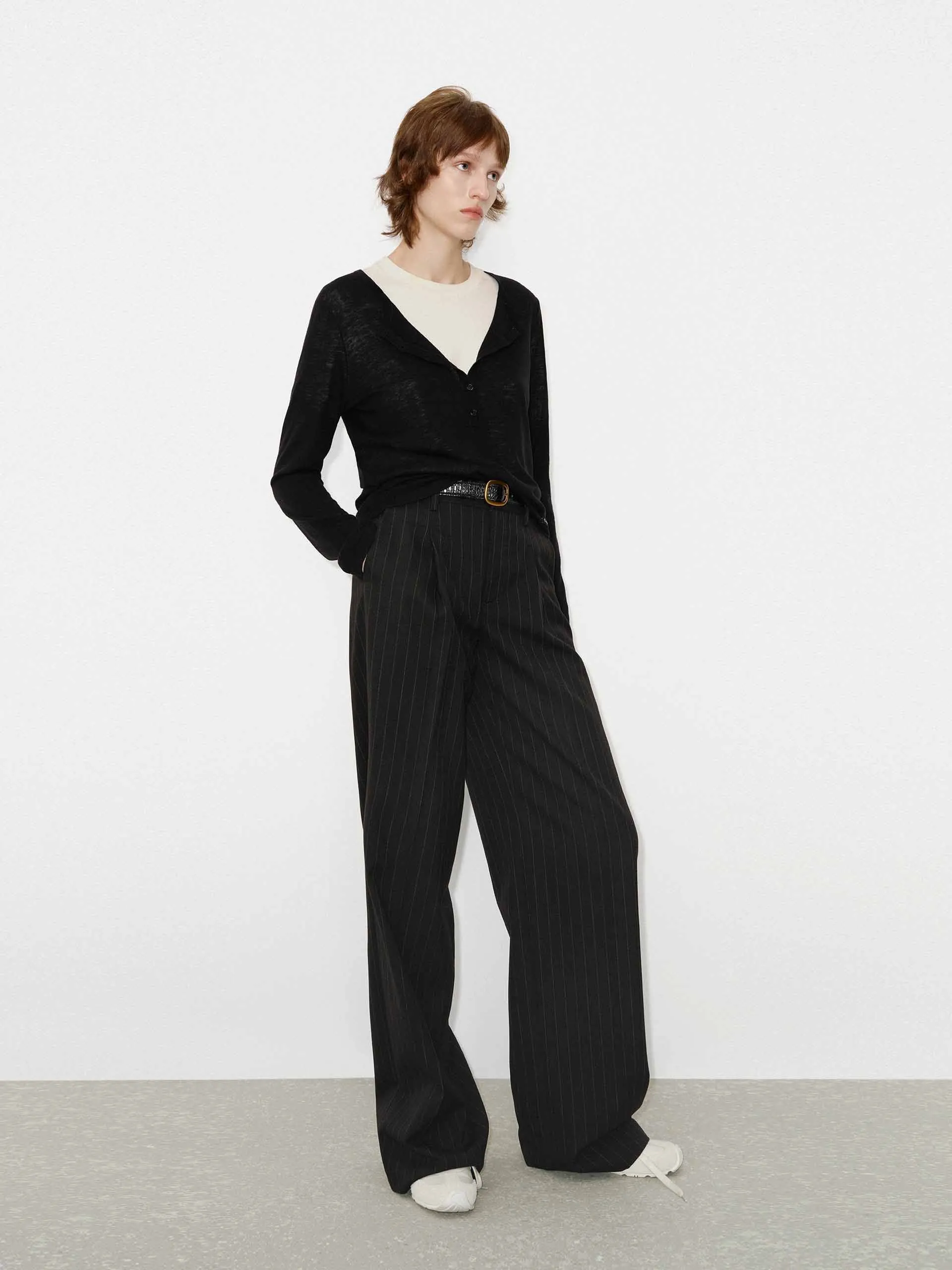 Pinstriped Wool Pants