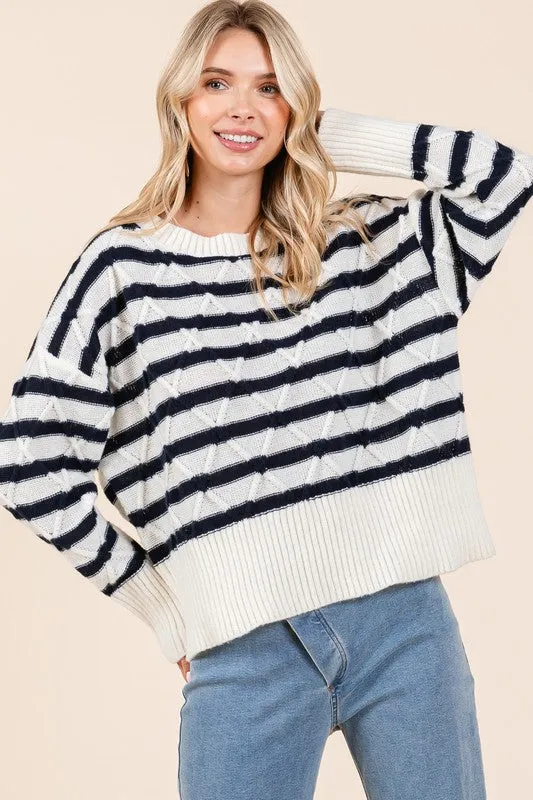 Plus Size Loose Fit Striped Argyle Knit Sweater