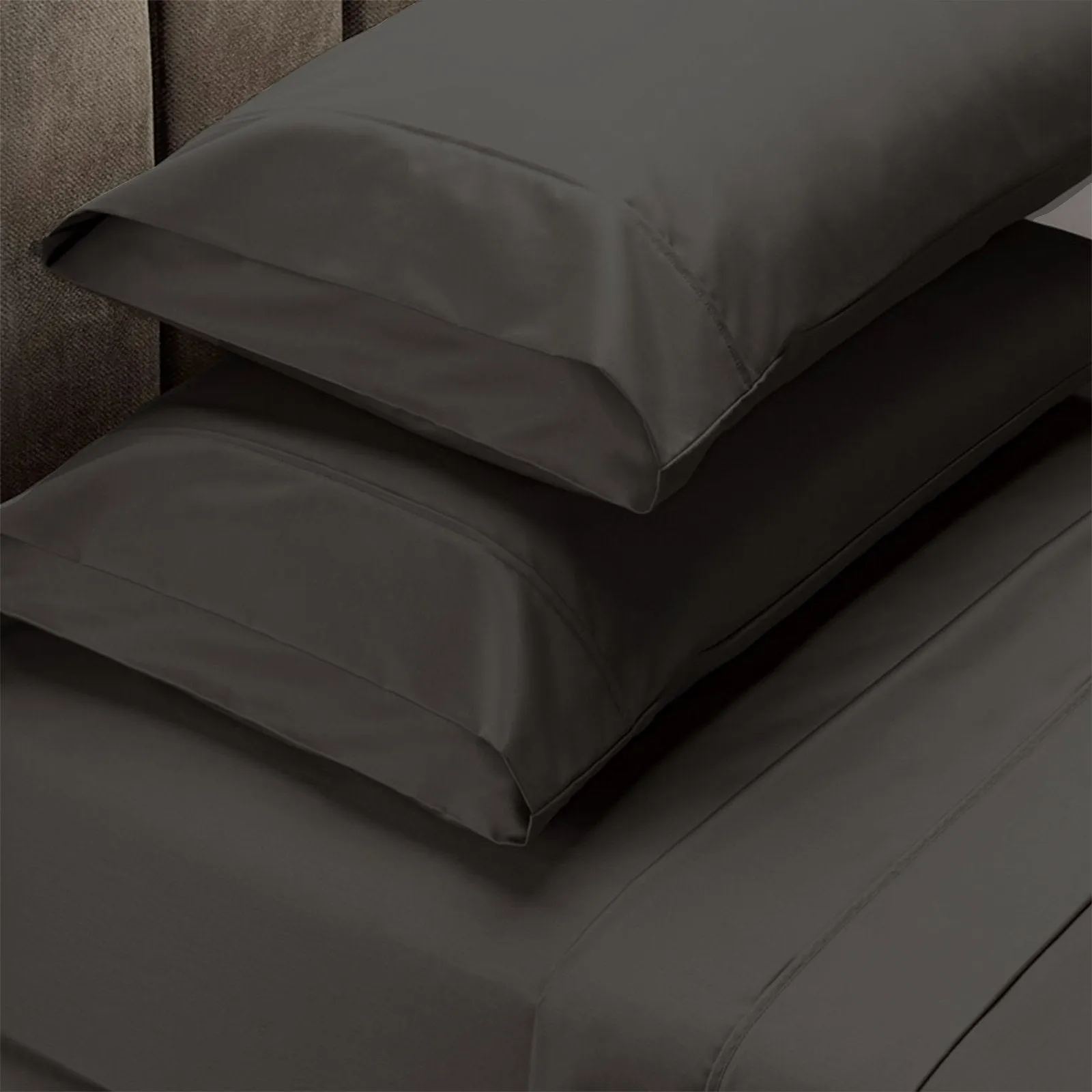 Royal Comfort 4 Piece 1500TC Sheet Set And Goose Feather Down Pillows 2 Pack Set Queen Dusk Grey