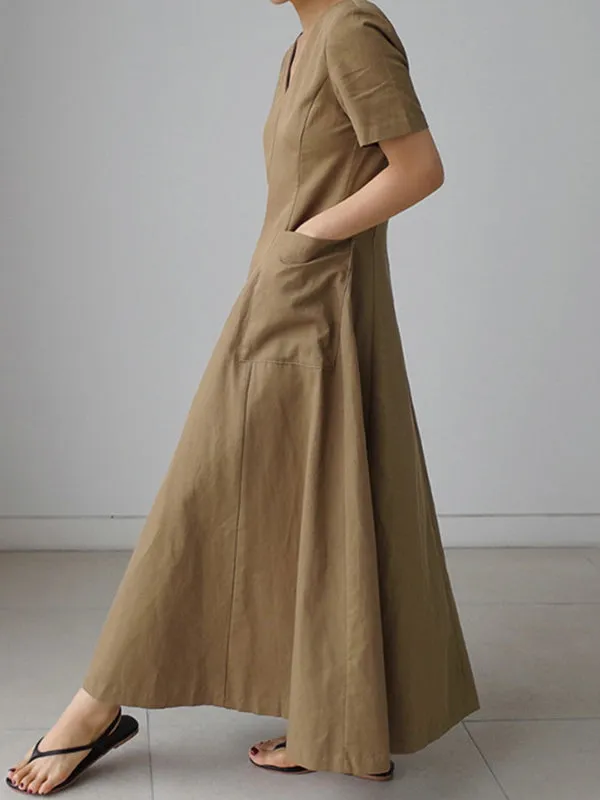 Simple Casual Solid Color Pleated Midi Dress