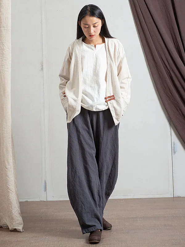 Simple High Waisted Solid Color Wide Leg Pants