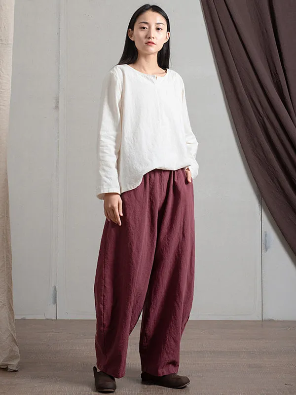 Simple High Waisted Solid Color Wide Leg Pants