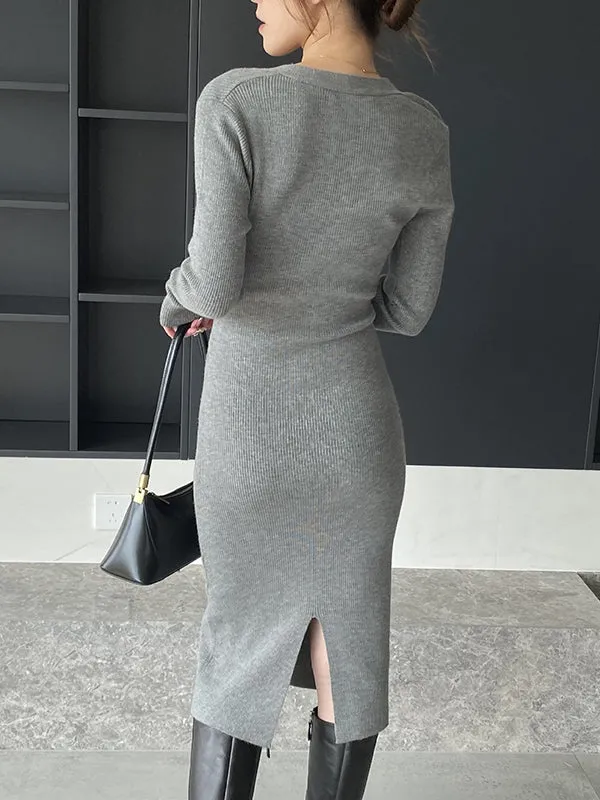 Simple Skinny Long Sleeves Solid Color Square-Neck Sweater Dresses