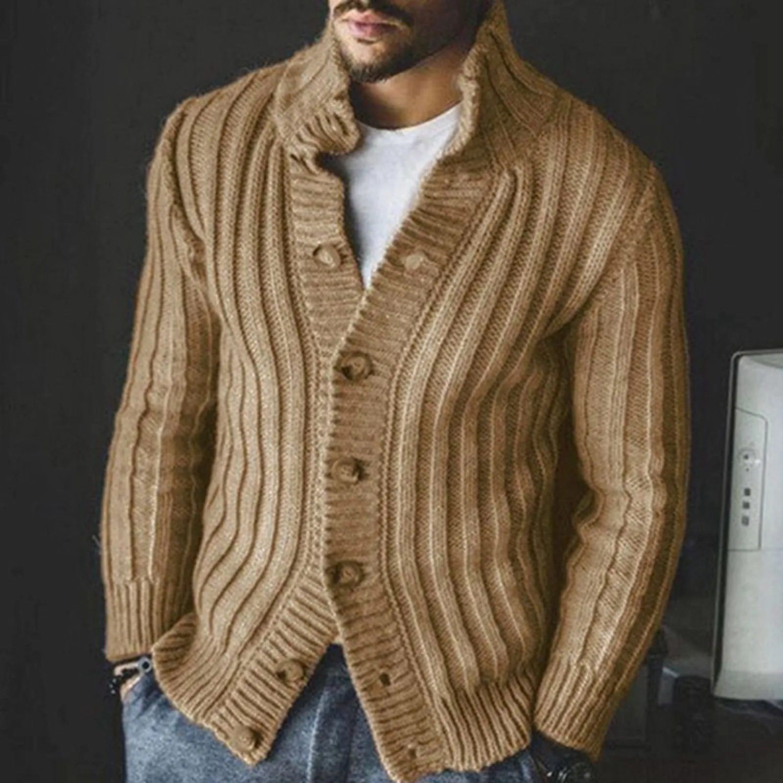 SOLID COLOR RIBBED BUTTON UP SWEATER COAT