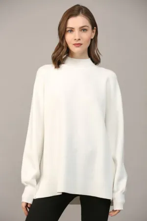 Solid Side Slit Mock Neck Sweater