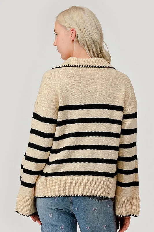 Striped Knit Bell Sleeve Sweater