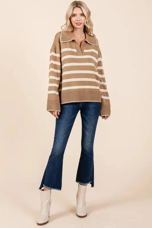 Striped Knit Bell Sleeve Sweater