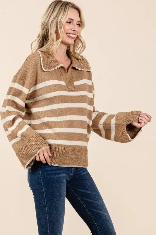 Striped Knit Bell Sleeve Sweater