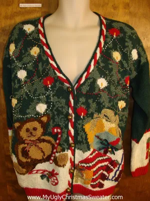 Tacky 80s Holiday Sweater with Bear and Tree