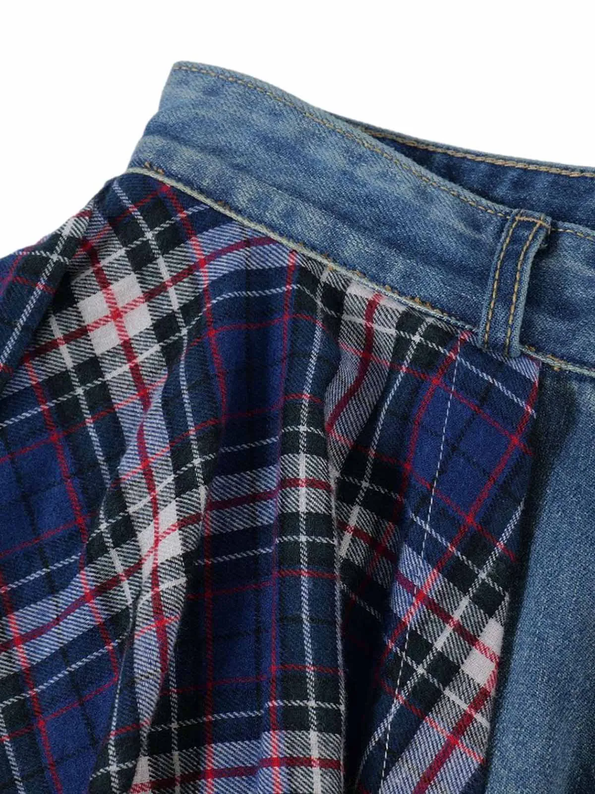 Thesupermade Faux Two-piece Plaid Straight Jeans