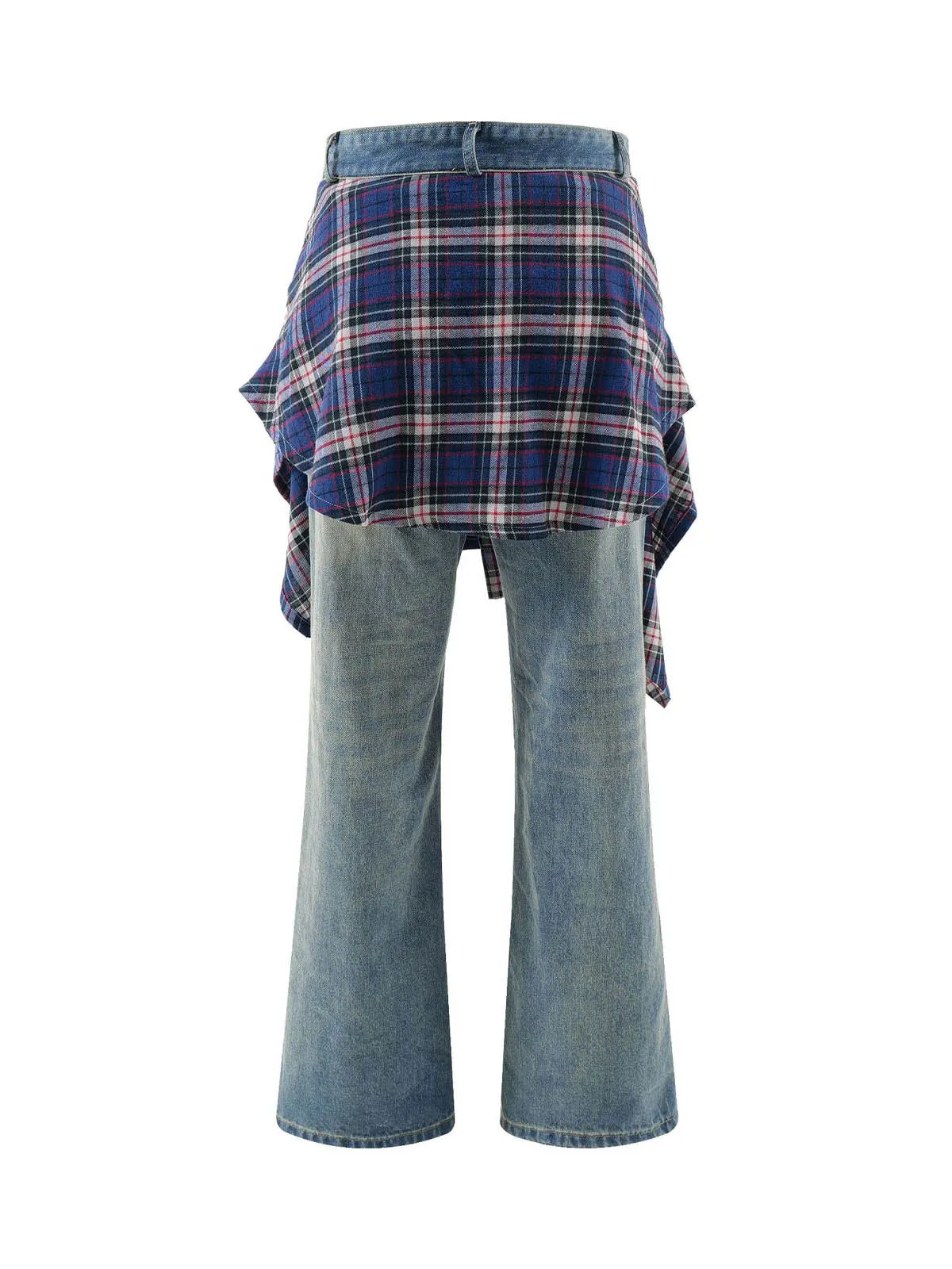 Thesupermade Faux Two-piece Plaid Straight Jeans