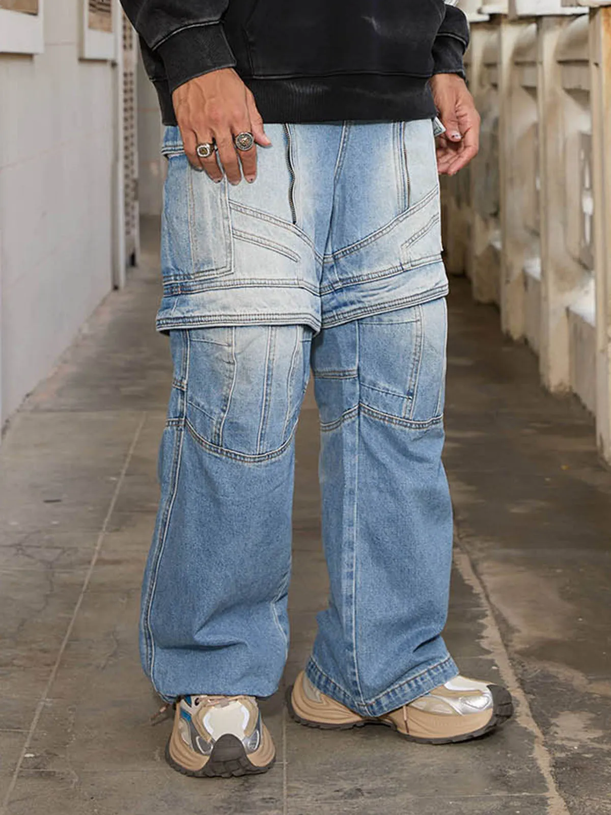 Thesupermade Multi-structure Design Baggy Jeans