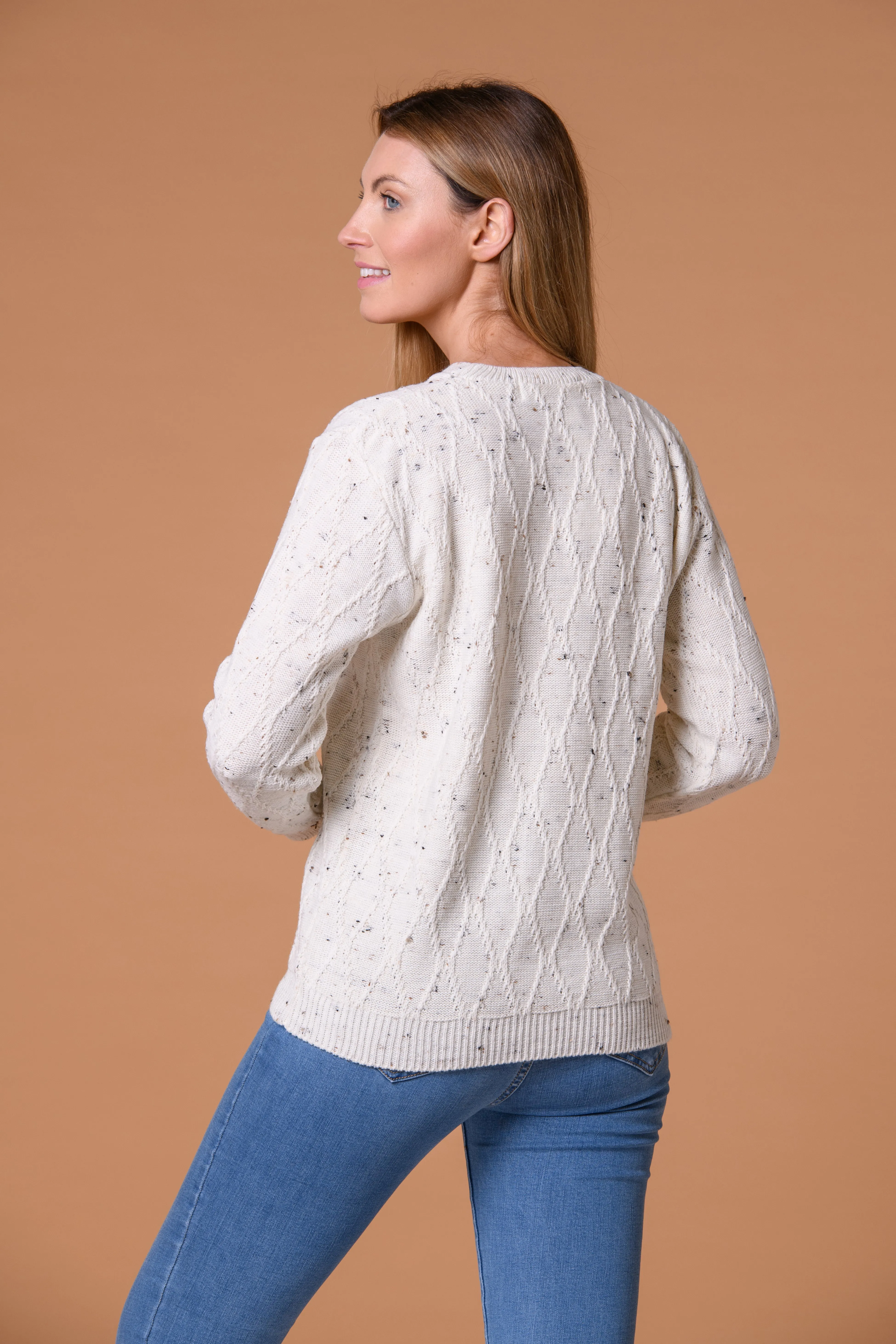 Wavy Cable Sweater-Beige