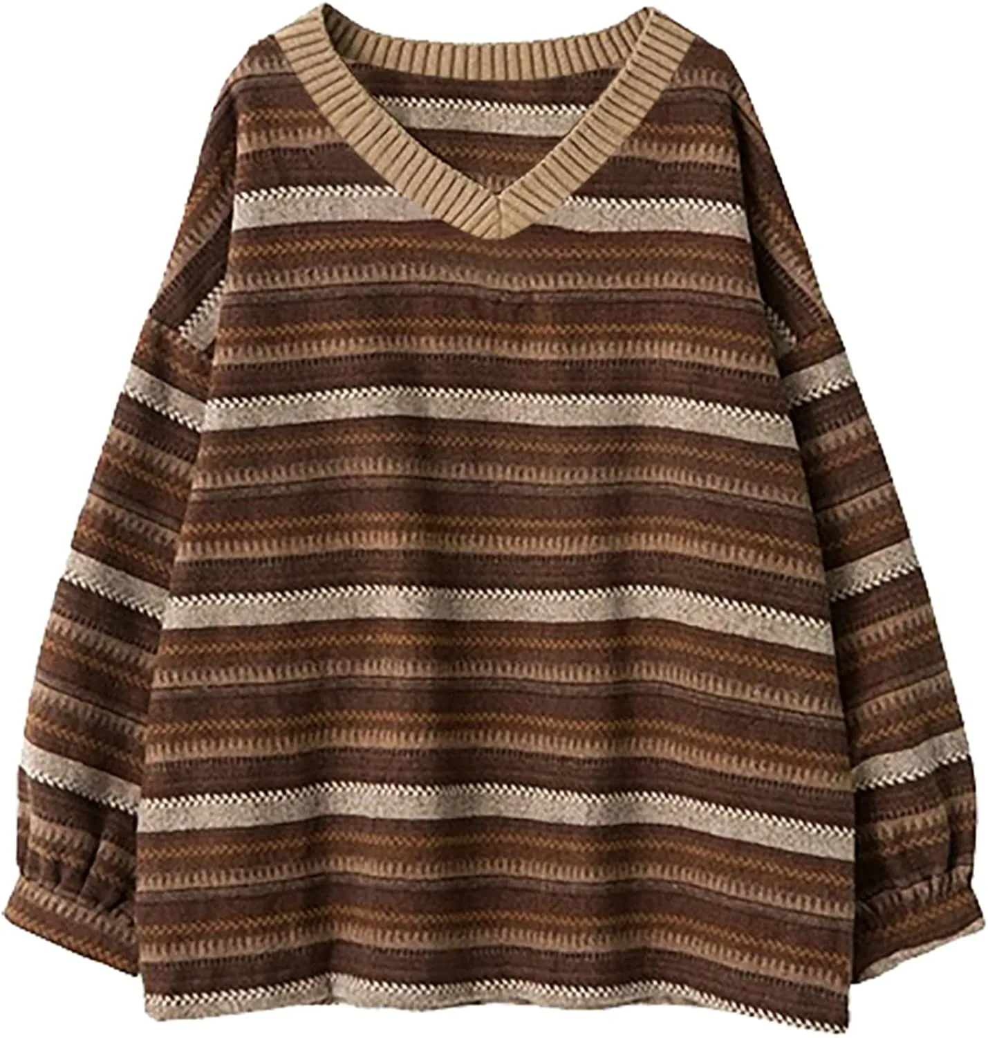 Wenkouban-Christmas Thanksgiving outfits_Ladies Autumn/Winter Retro Striped Sweater