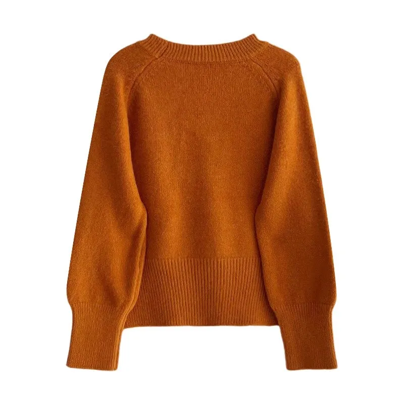 Winter solid color round neck soft sweater     S4688