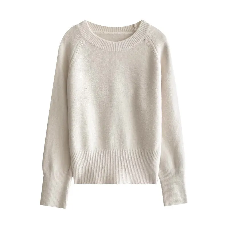 Winter solid color round neck soft sweater     S4688