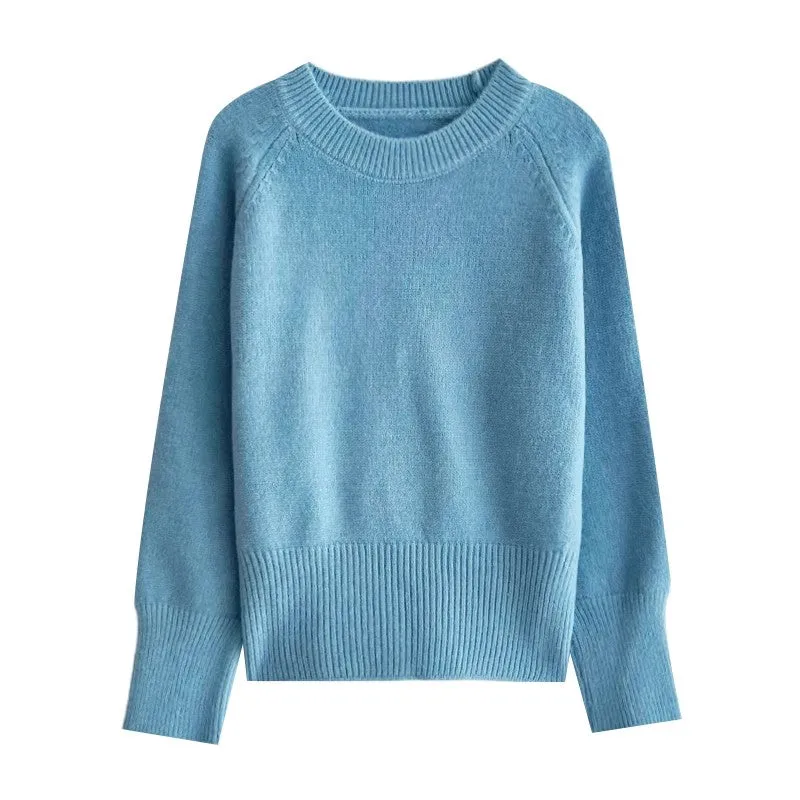 Winter solid color round neck soft sweater     S4688