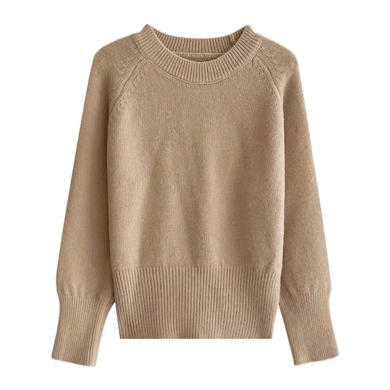 Winter solid color round neck soft sweater     S4688