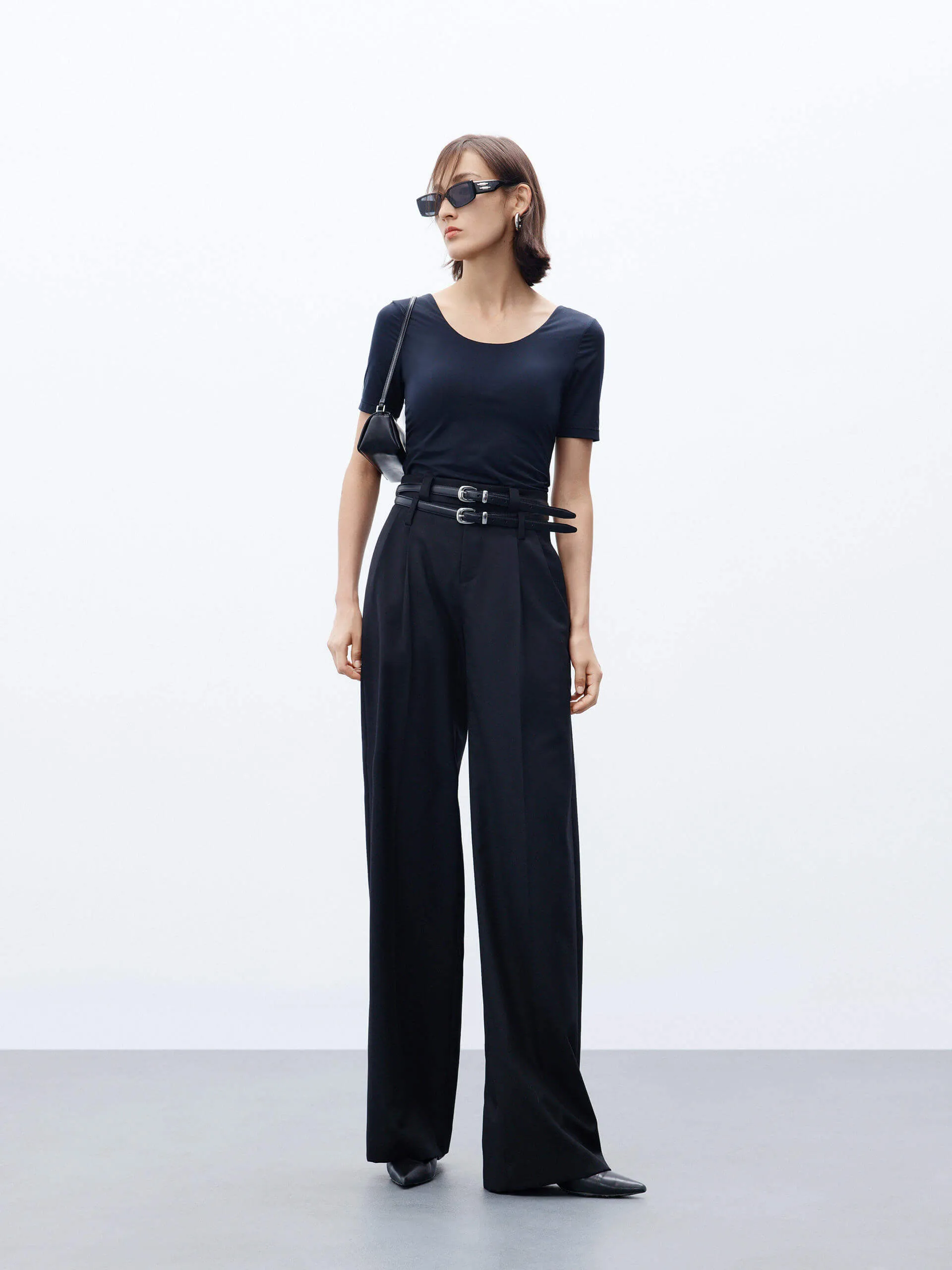 Wool Blend Pleated Pants