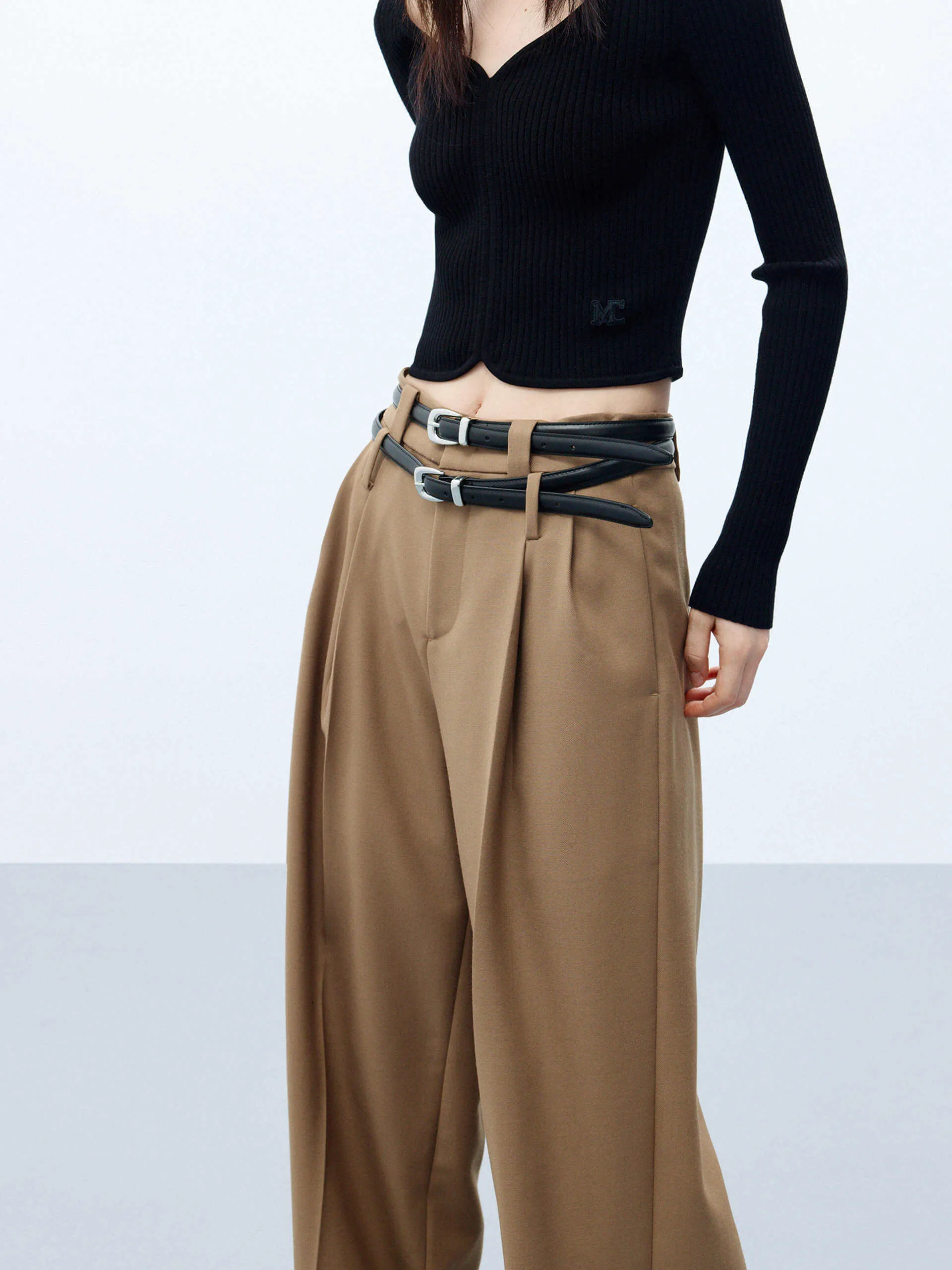 Wool Blend Pleated Pants