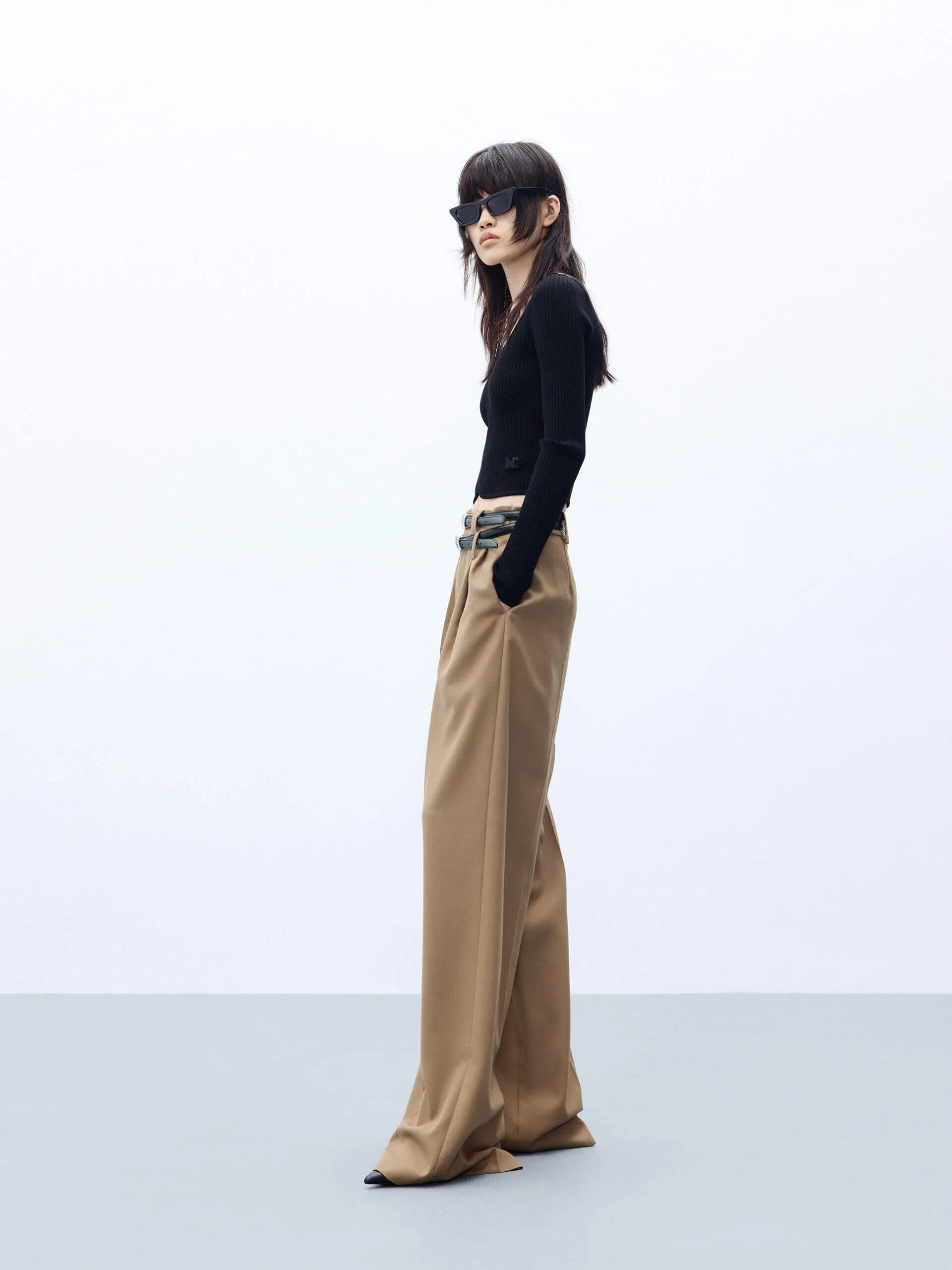 Wool Blend Pleated Pants